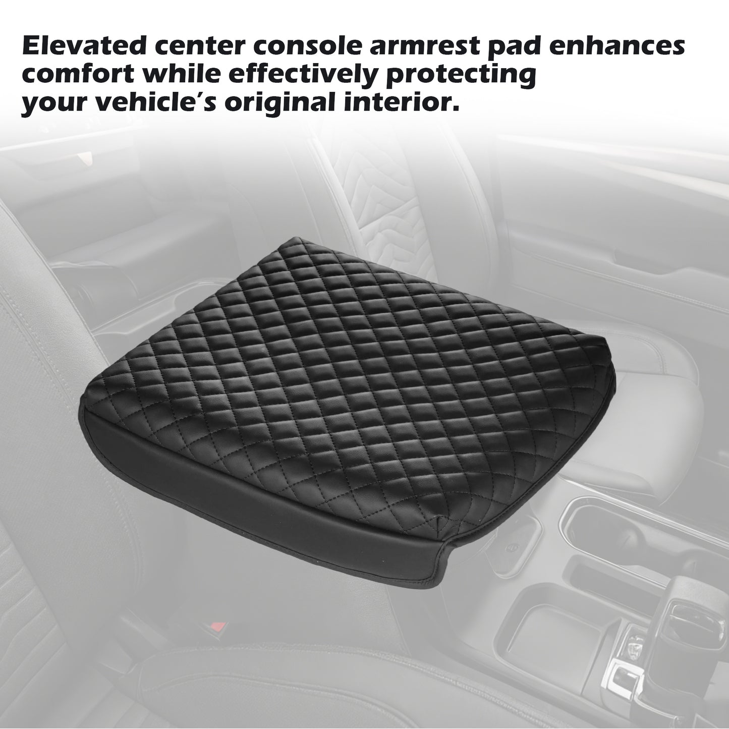 Kryt loketní opěrky středové konzoly Kompatibilní s 2019-2026 GMC Sierra & Chevy Silverado pro 2021-2026 Tahoe Yukon Suburban (pouze podlahová konzola Bucket-Seat) – Vinylová kožená lišta odolná proti poškrábání, černá