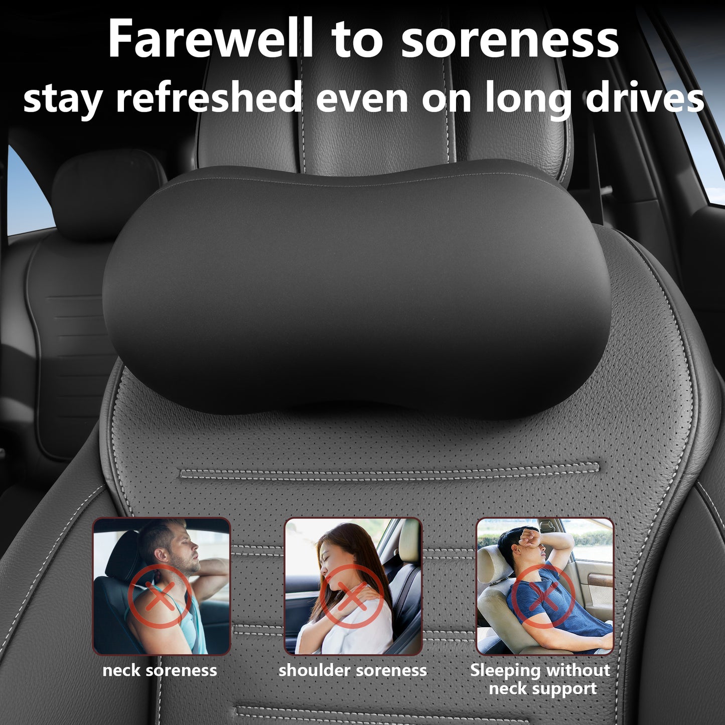 Almohada para reposacabezas de coche para soporte de cuello, almohada de espuma viscoelástica para el cuello del coche, ajuste universal, almohada de viaje para reposacabezas, almohada de coche para aliviar el dolor mientras conduces