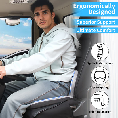 Memory Foam Truck Seat Cushion & Lumbar Support Set – Ergonomic U-Shape Tailbone Relief + L-Shape Back Cushion for Long-Haul Semi/Pickup Drivers Breathathable Cover Non-Slip Bottom