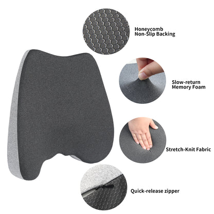 Cojín de asiento de coche, cojines de cuña 2 en 1 o soporte lumbar para conducir, cojín de asiento de espuma viscoelástica extra grande para aliviar el dolor de ciática, cojín de asiento del conductor para coche camión