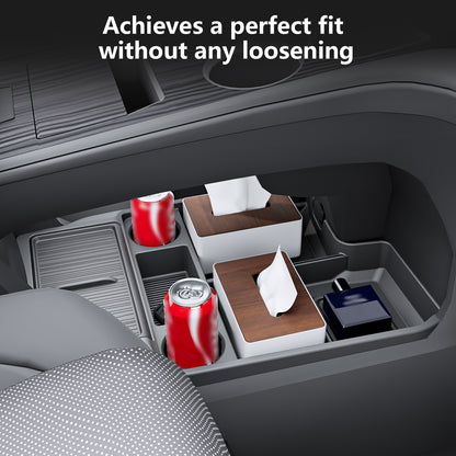 Organizér na středovou konzolu Dolní úložný box s držákem na poháry pro Toyota Sienna 2021-2026 Materiál TPE s originální kresbou dřeva pro interiérové ​​doplňky Sienna, černá
