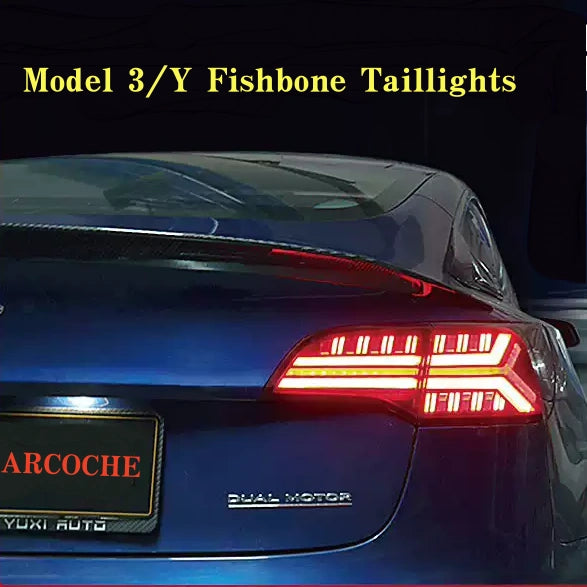 Stylish Fish Bone LED Taillights For Tesla Model 3/Y