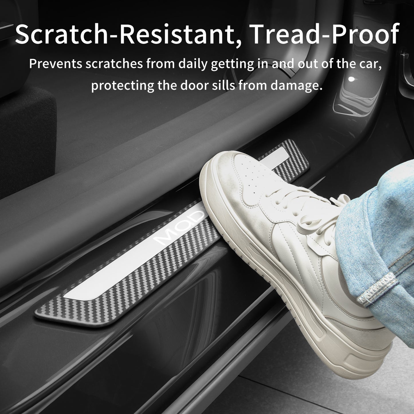 4PCS Door Sill Guards Kit ABS Carbon Fiber Aluminum Alloy Fits for Tesla Model Y/3 Anti-Kick Protection for Your Original Vehicle