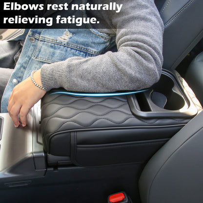 Upgraded Heightening Cup Holder Car Center Console Cover, Leather Car Armrest Cover Cushion with 2 Storage Bags,Car Armrest Storage Box Interior Accessories for Most Vehicles