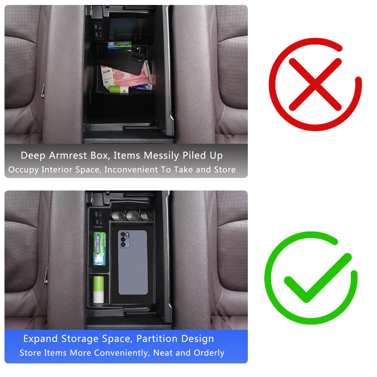 Center Console Organizer Tray Compatible with 2021-2025 Toyota Sienna, Armrest Box Secondary Storage Tray Coin Container for Sienna LE Limited Platinum SE XLE XSE