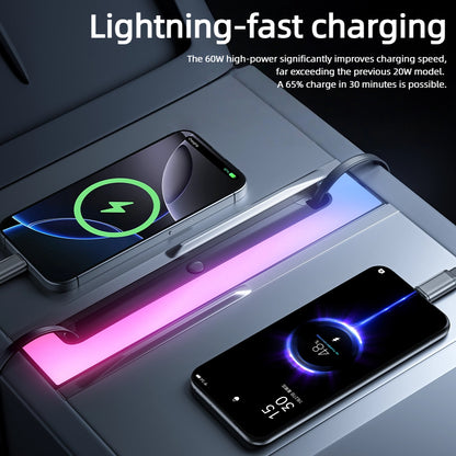 Fast Charging Center Console Hub RGB Ambient Light With Retractable Cables For Tesla Model Y Juniper & Model 3 Highland