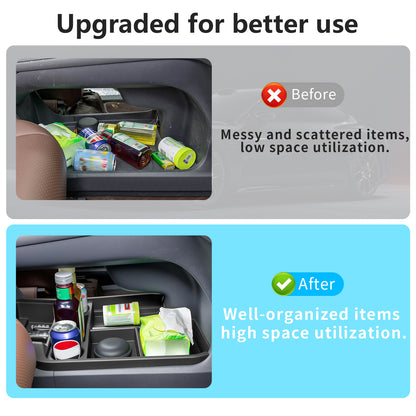 Organizér na středovou konzolu Dolní úložný box s držákem na poháry pro Toyota Sienna 2021-2026 Materiál TPE s originální kresbou dřeva pro interiérové ​​doplňky Sienna, černá