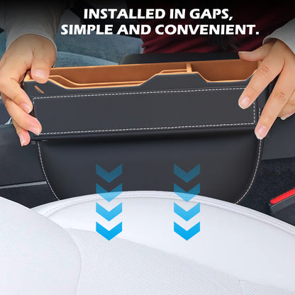 2-Pack Black Obsidian Car Seat Gap Filler - Premium Leather Wrapped Wood Organizer with Flocked Finish Universal Fit for Car SUV Truck Anti-Drop Console Side Storage Interior Accessories
