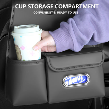 Car Organizer Back Seat, Car Water Cup travel tissue holder Organization Universal car seat back storage sedan SUV compatible vehicle interior accessories Hand-sewn car leather storage bag