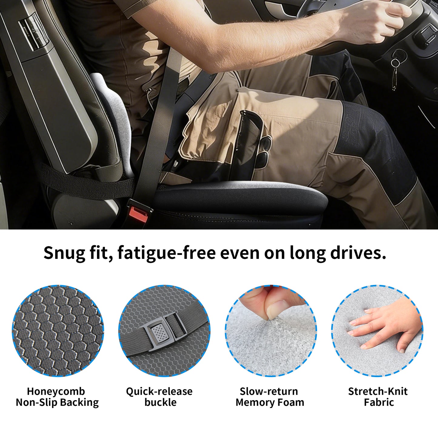 Memory Foam Truck Seat Cushion & Lumbar Support Set – Ergonomic U-Shape Tailbone Relief + L-Shape Back Cushion for Long-Haul Semi/Pickup Drivers Breathathable Cover Non-Slip Bottom