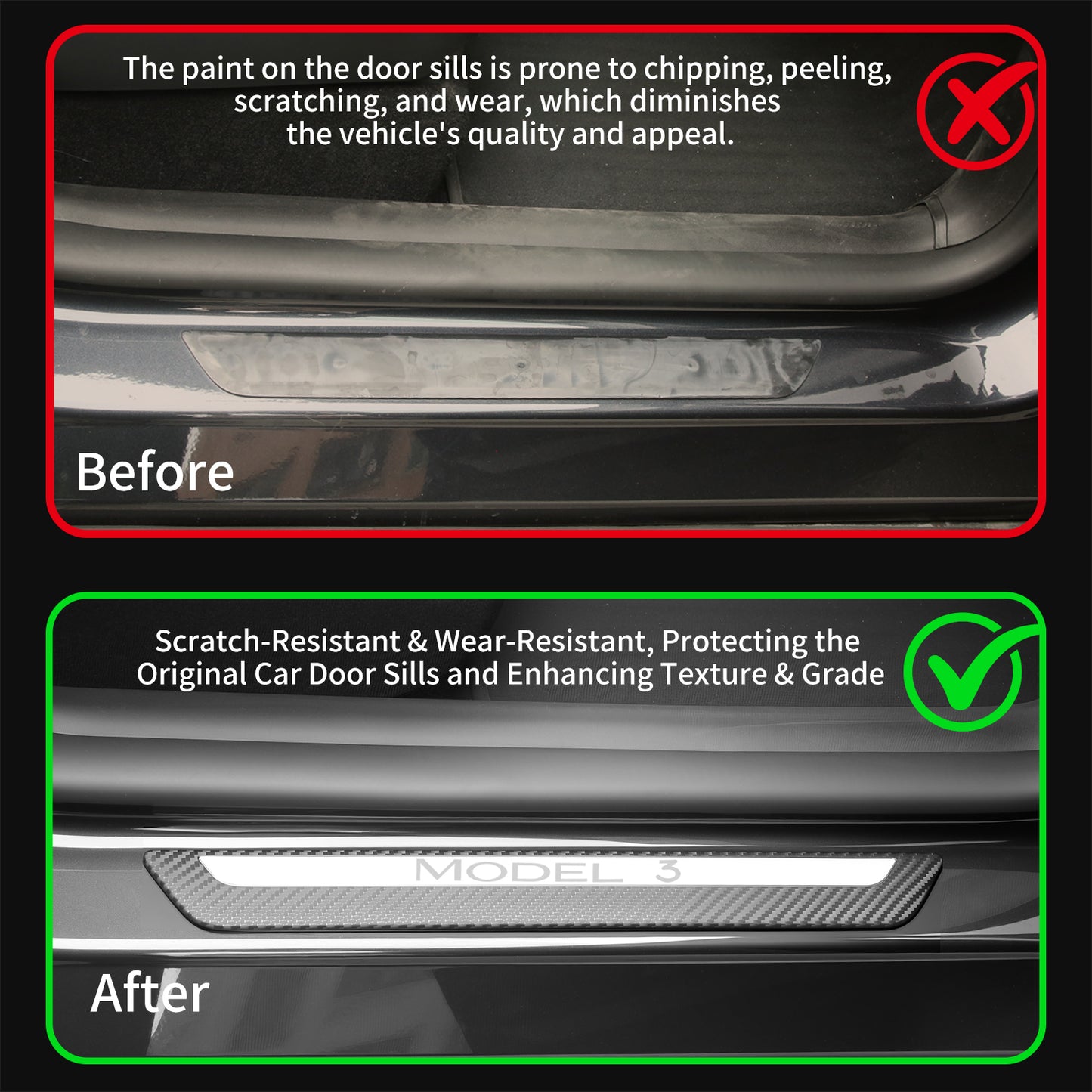 4PCS Door Sill Guards Kit ABS Carbon Fiber Aluminum Alloy Fits for Tesla Model Y/3 Anti-Kick Protection for Your Original Vehicle