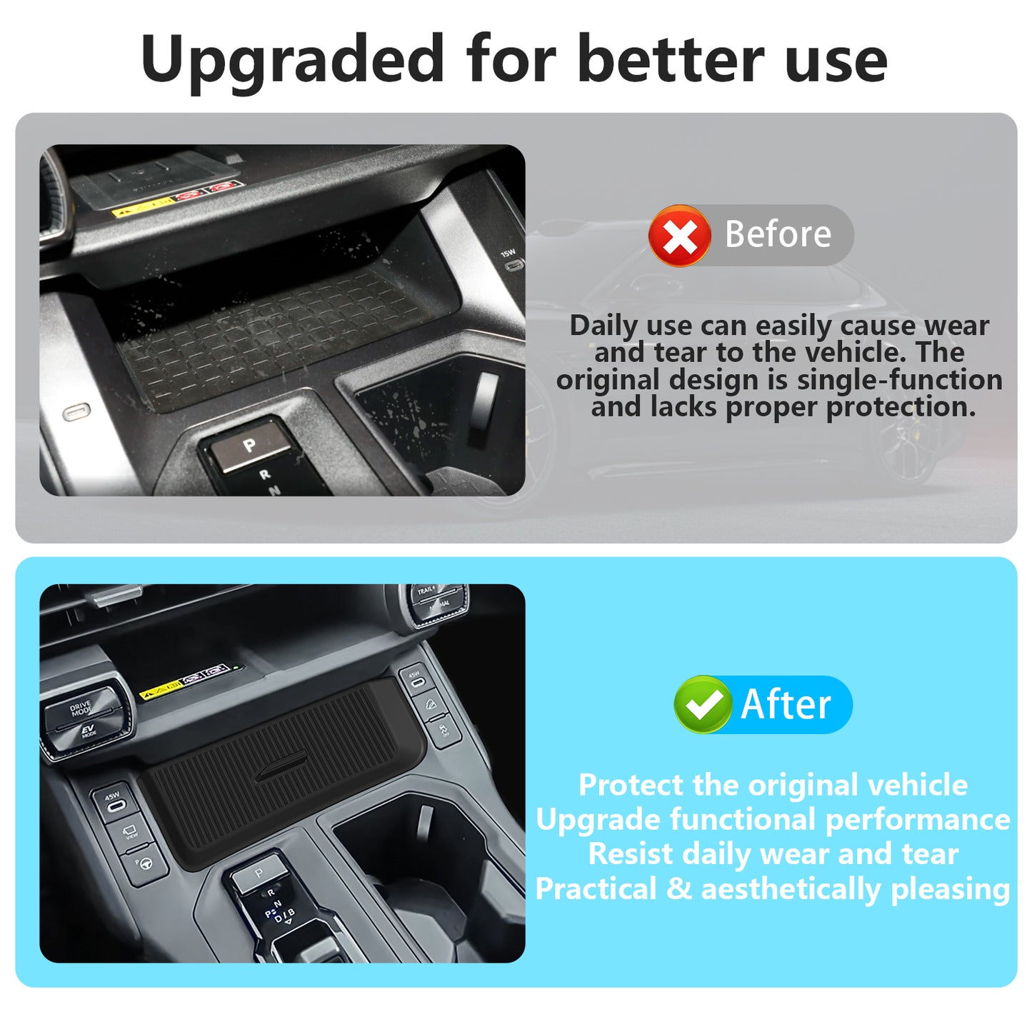 Gear Shift Storage Box for Toyota RAV4 2026 Accessories, Center Console Gear Shift Storage Box Silicone Mat Silicone Pad for Toyota RAV4 2026 Accessories,Black