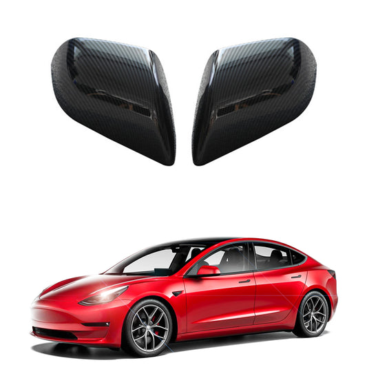 Tesla Model Y 2020-2022 arcoche accessories Glossy Carbon Rearview Mirror Cover Car Exterior ABS Carbon Fiber 2packs the surface imitates carbon fiber high-quality ABS material