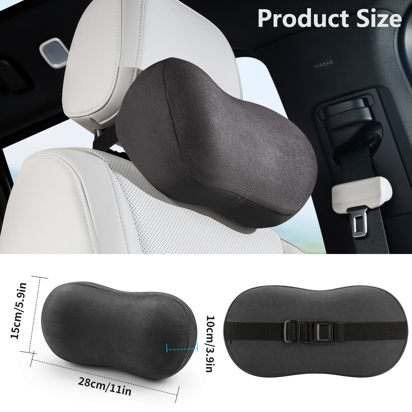 Car Neck Pillow Ergonomic Design Memory Foam Softness Car Headrest Pillow for Neck Support Cushion for Driving, Universal Fit Head Rest Travel Pillow, Fits All Vehicles