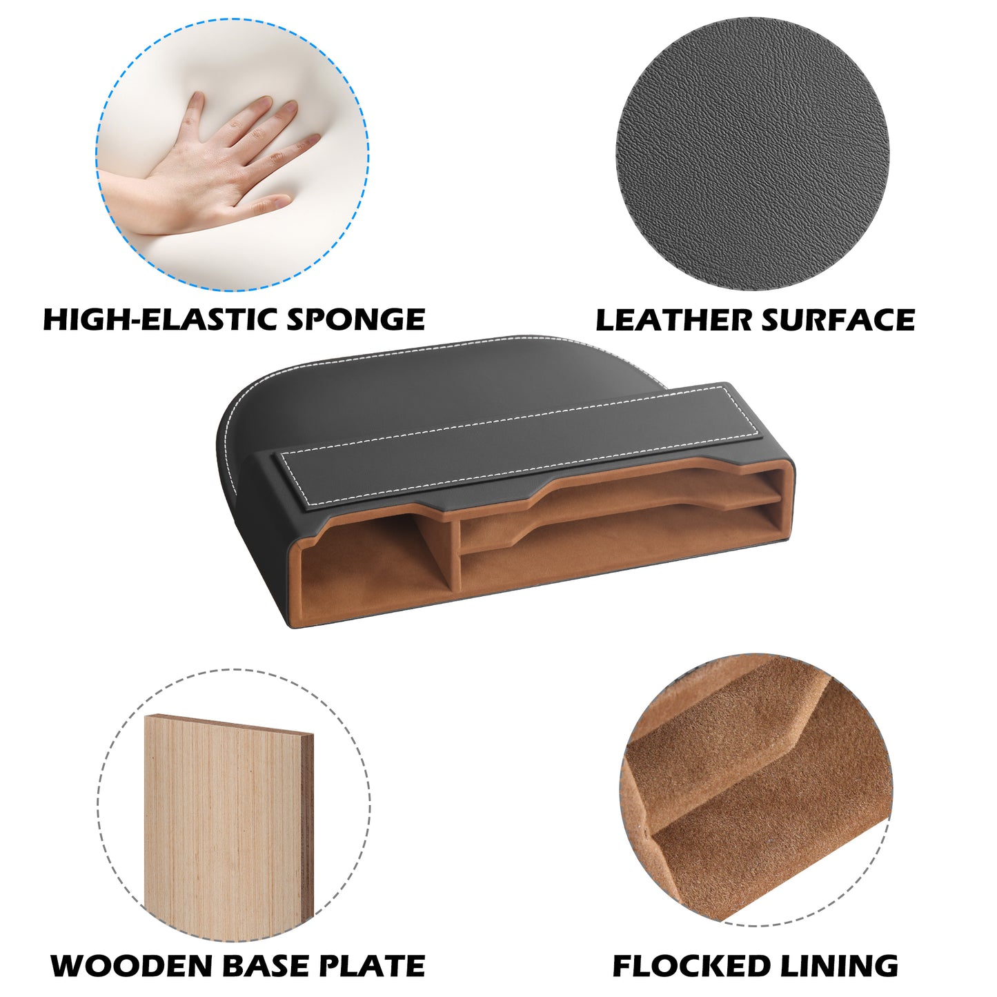 2-Pack Black Obsidian Car Seat Gap Filler - Premium Leather Wrapped Wood Organizer with Flocked Finish Universal Fit for Car SUV Truck Anti-Drop Console Side Storage Interior Accessories