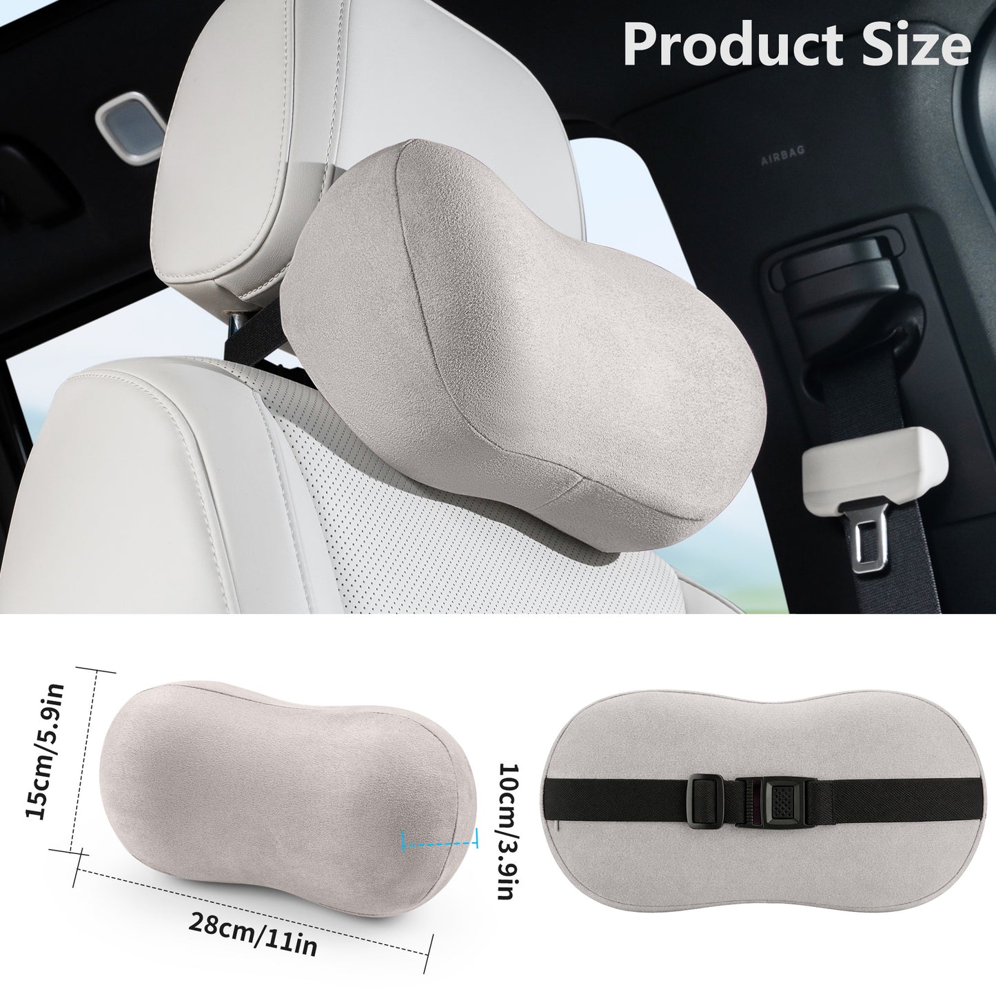 Car Neck Pillow Ergonomic Design Memory Foam Softness Car Headrest Pillow for Neck Support Cushion for Driving, Universal Fit Head Rest Travel Pillow, Fits All Vehicles