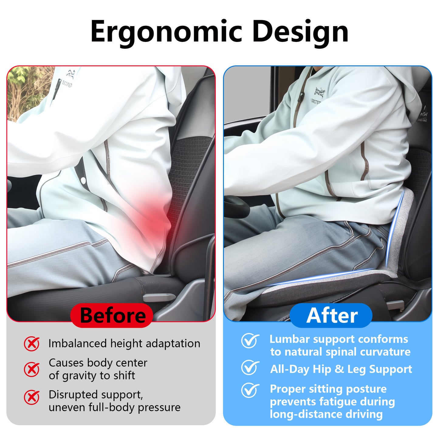 Memory Foam Truck Seat Cushion & Lumbar Support Set – Ergonomic U-Shape Tailbone Relief + L-Shape Back Cushion for Long-Haul Semi/Pickup Drivers Breathathable Cover Non-Slip Bottom