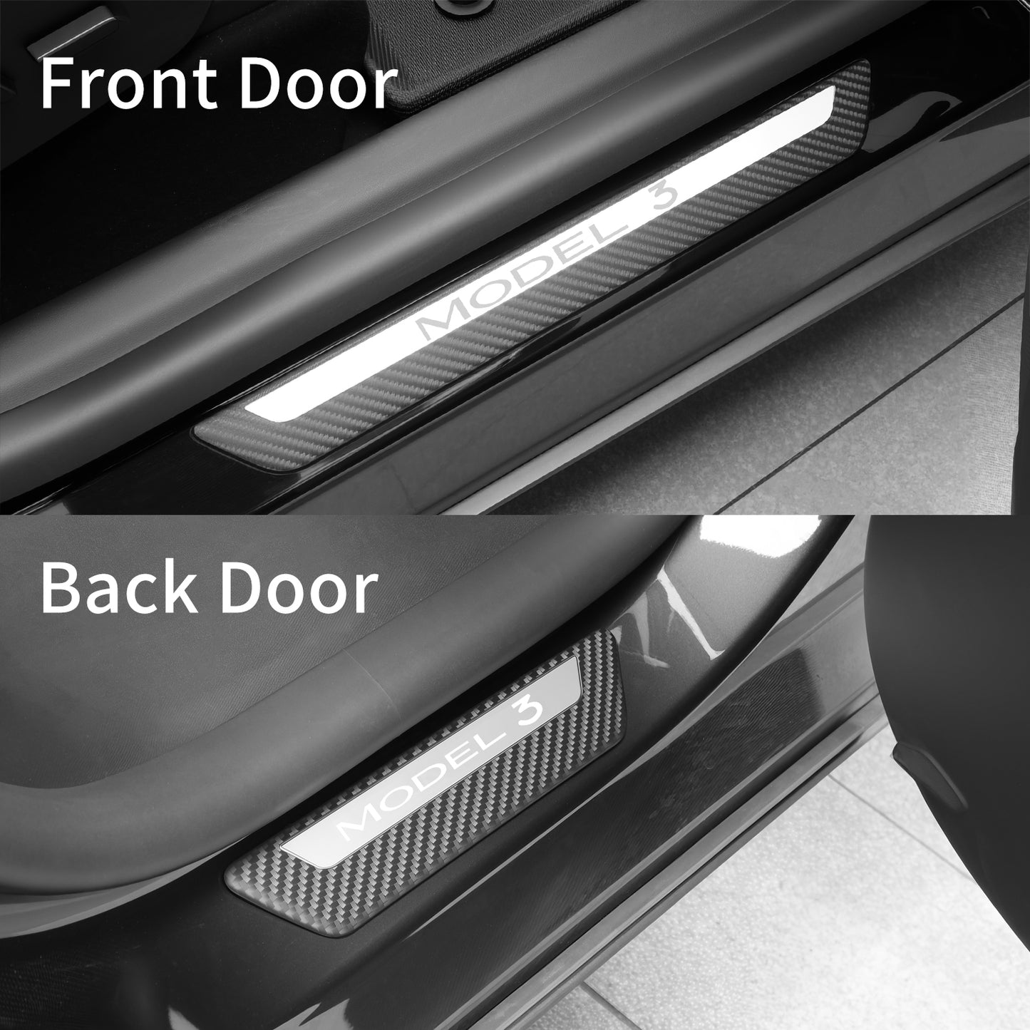 4PCS Door Sill Guards Kit ABS Carbon Fiber Aluminum Alloy Fits for Tesla Model Y/3 Anti-Kick Protection for Your Original Vehicle