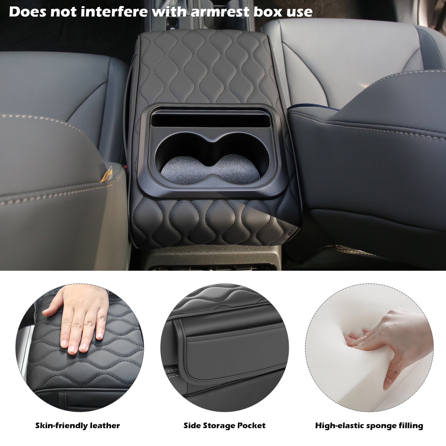 Upgraded Heightening Cup Holder Car Center Console Cover, Leather Car Armrest Cover Cushion with 2 Storage Bags,Car Armrest Storage Box Interior Accessories for Most Vehicles