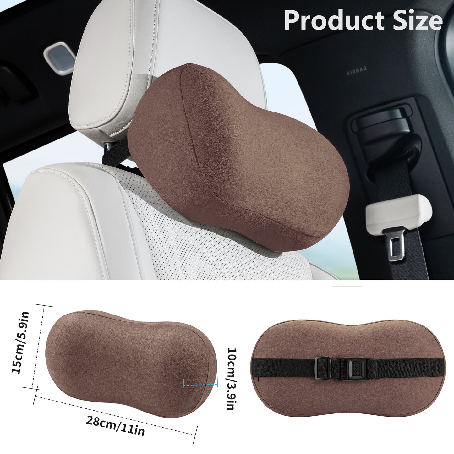 Car Neck Pillow Ergonomic Design Memory Foam Softness Car Headrest Pillow for Neck Support Cushion for Driving, Universal Fit Head Rest Travel Pillow, Fits All Vehicles