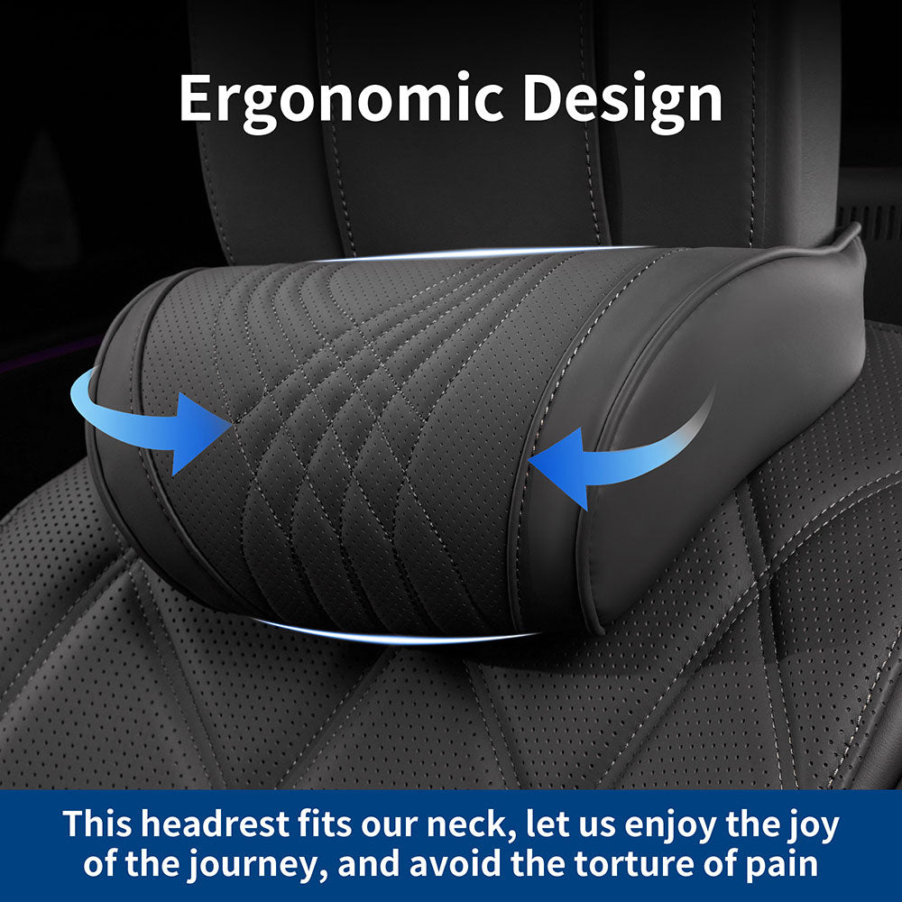 Universal Leather Headrest Lumbar Support Breathable Memory Foam Neck Pillow for Most Cars Home Office