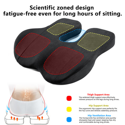 Car Seat Cushion,Office Chair Cushion Memory Foam Non-Slip Cushion Relief Chair Pad Ergonomic Cushion for Tailbone Pain Relief, Sciatica Support, Improved Posture While Sitting
