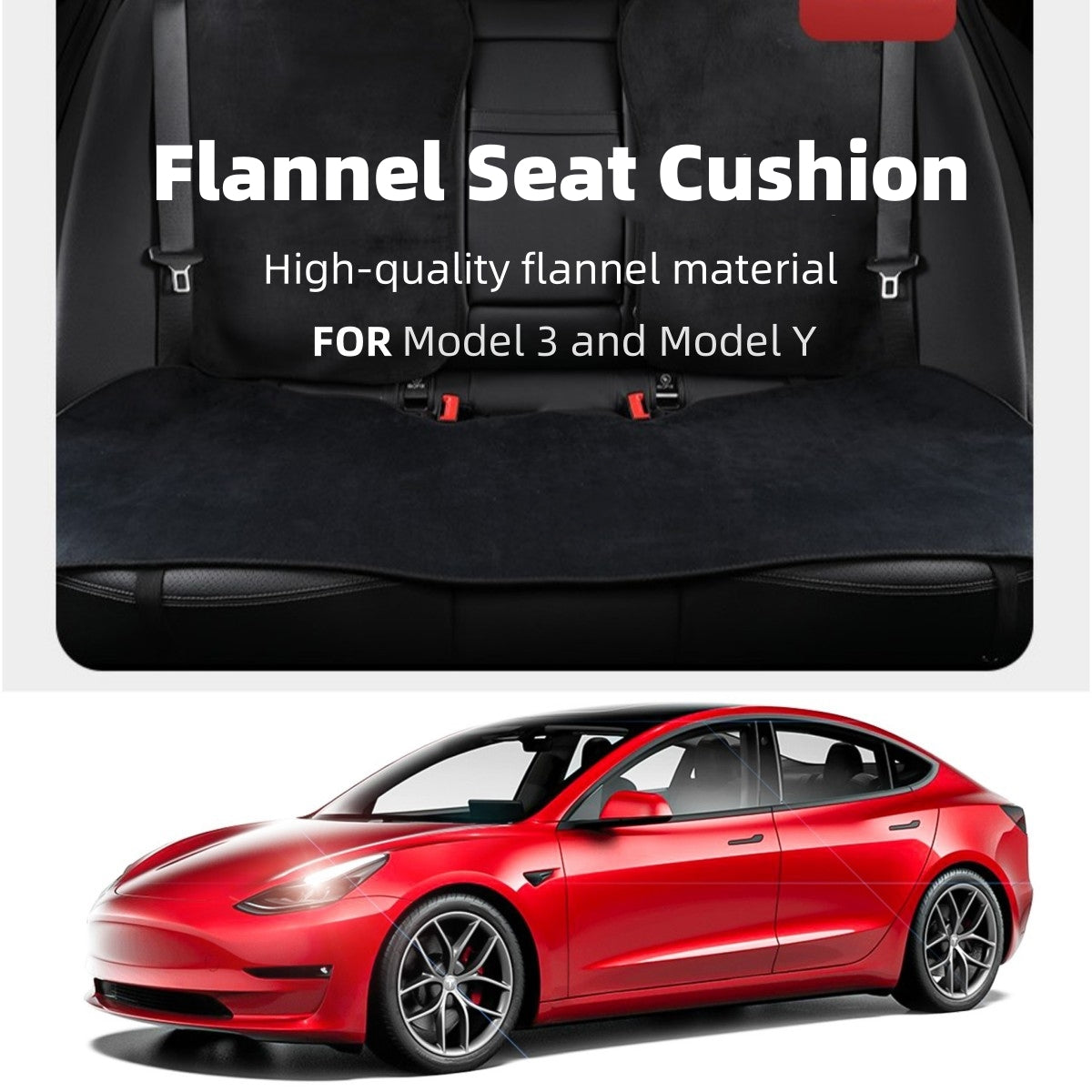 Car Seat Cushion Premium Flannel Fabric Soft and Non-Slip Seat Cover for Tesla Model 3/Y New Model 3 Highland