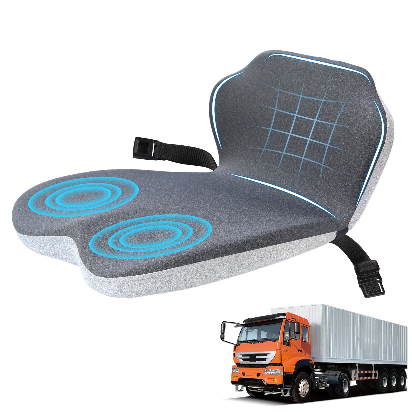 Memory Foam Truck Seat Cushion & Lumbar Support Set – Ergonomic U-Shape Tailbone Relief + L-Shape Back Cushion for Long-Haul Semi/Pickup Drivers Breathathable Cover Non-Slip Bottom