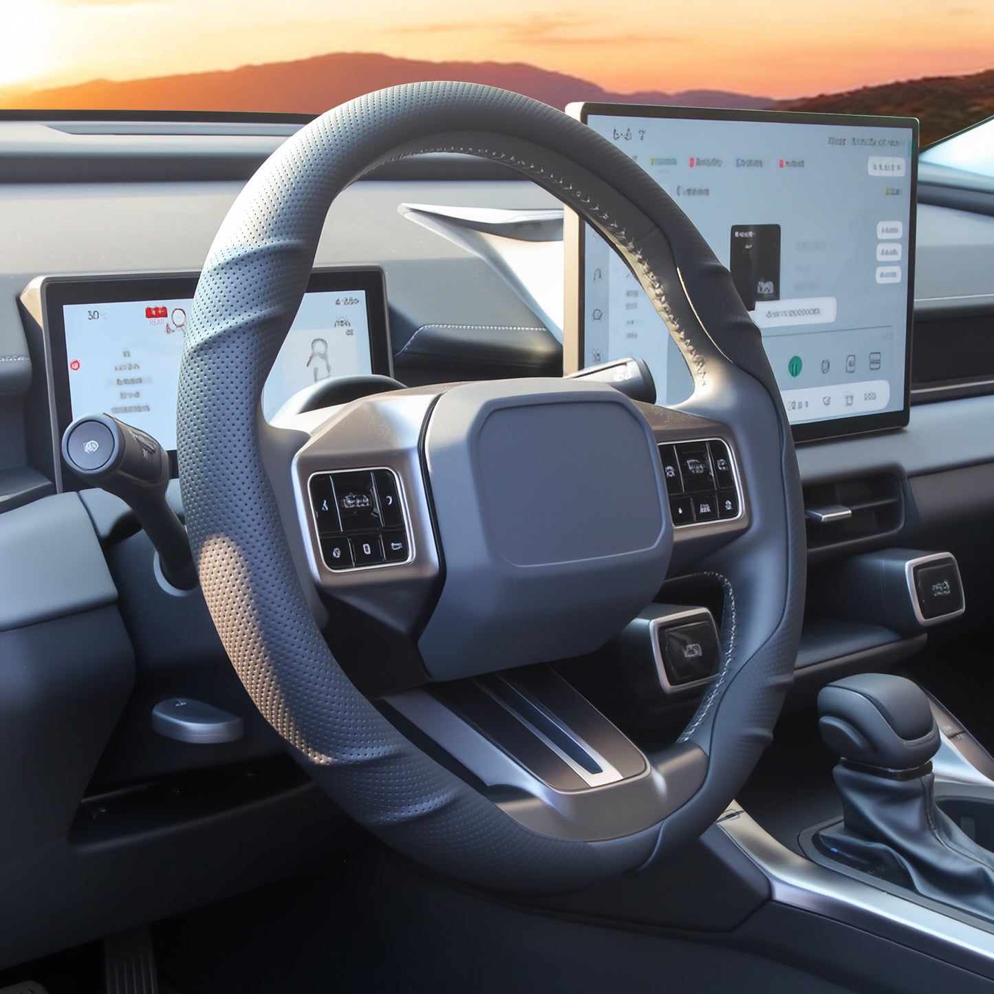 Leather Steering Wheel Cover – 14.5-15 in Universal Black, Perforated Breathable Grip, Anti-Slip Sport Ridge Pattern, Odor-Free Car Interior Upgrade for Cars Trucks SUVs