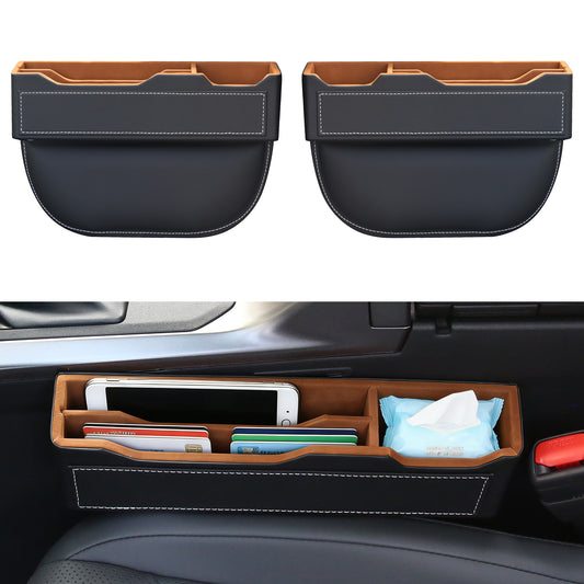 2-Pack Black Obsidian Car Seat Gap Filler - Premium Leather Wrapped Wood Organizer with Flocked Finish Universal Fit for Car SUV Truck Anti-Drop Console Side Storage Interior Accessories