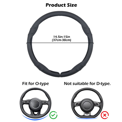 Leather Steering Wheel Cover – 14.5-15 in Universal Black, Perforated Breathable Grip, Anti-Slip Sport Ridge Pattern, Odor-Free Car Interior Upgrade for Cars Trucks SUVs