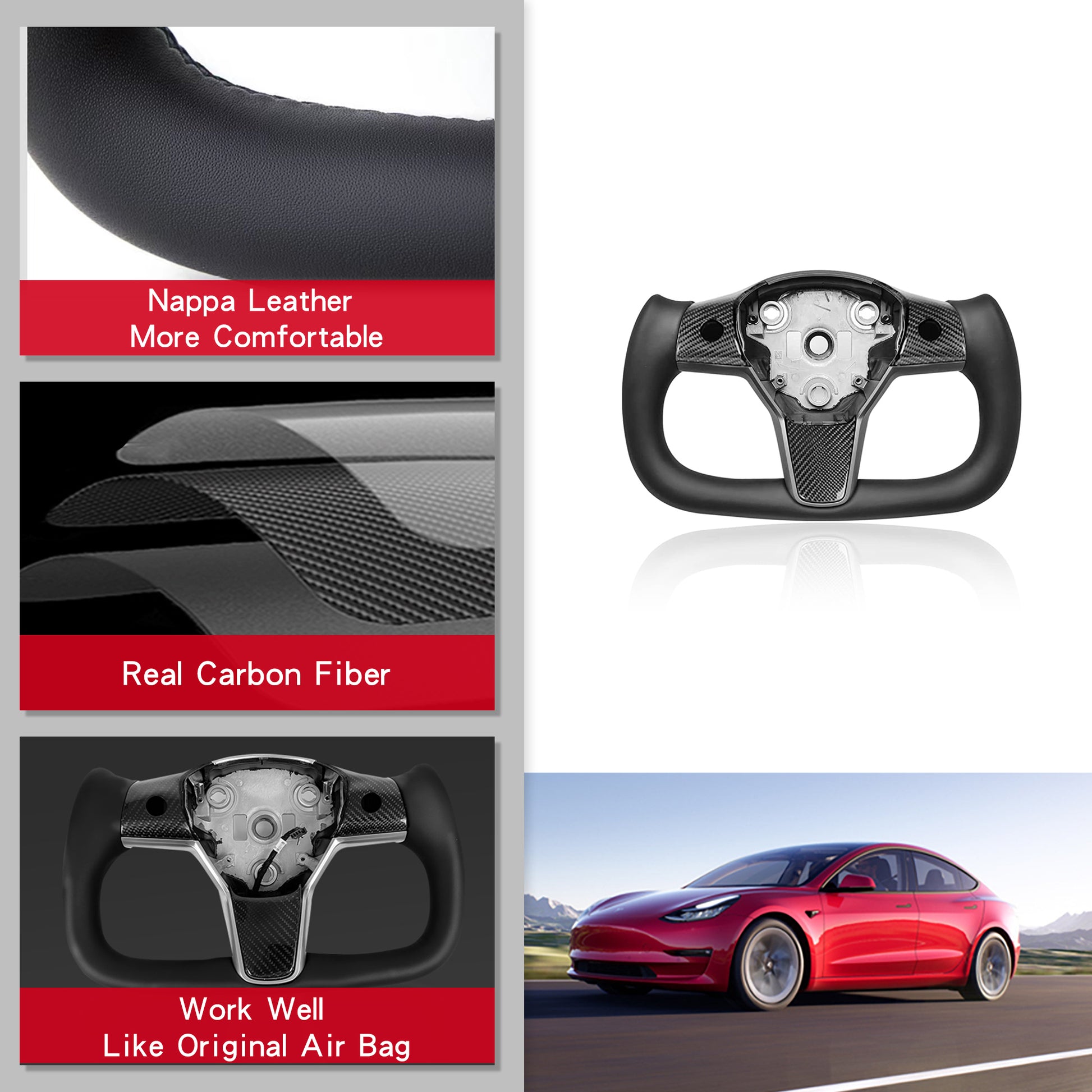 Kohlefaser-Yoke-Lenkrad geeignet für Tesla Model 3 & Model Y