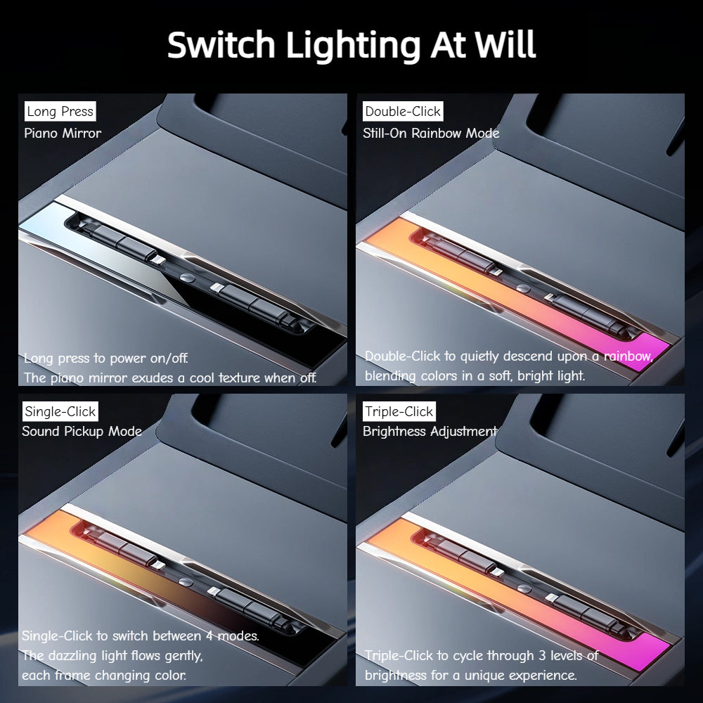 Fast Charging Center Console Hub RGB Ambient Light With Retractable Cables For Tesla Model Y Juniper & Model 3 Highland