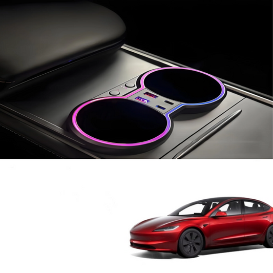 LED-Lit Console Cup Holder Expansion Dock for Tesla Model 3 2021-2023 / Model Y 2020-2024