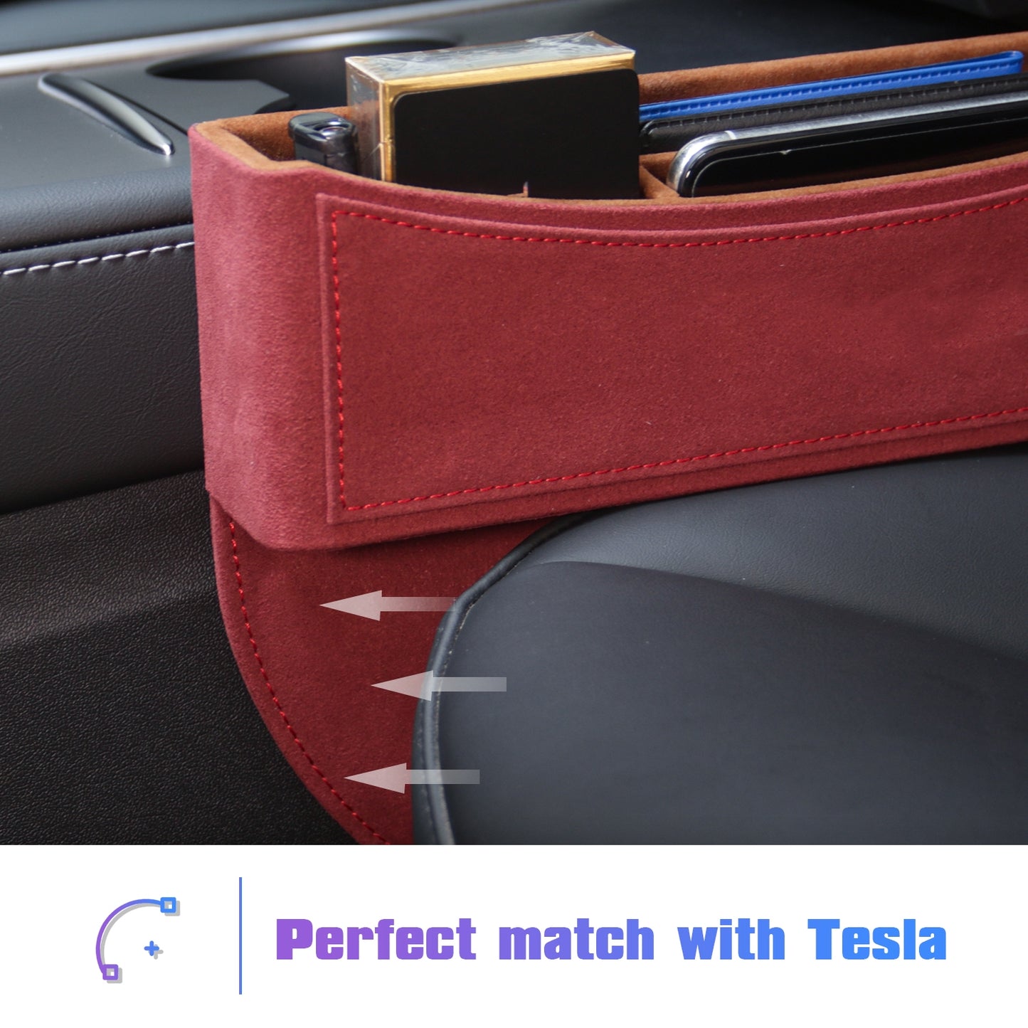 Car Front Seat Organizer Multifunctional Gap Filler PU Leather for 2019-2023 Model 3/Y New Model 3 Highland