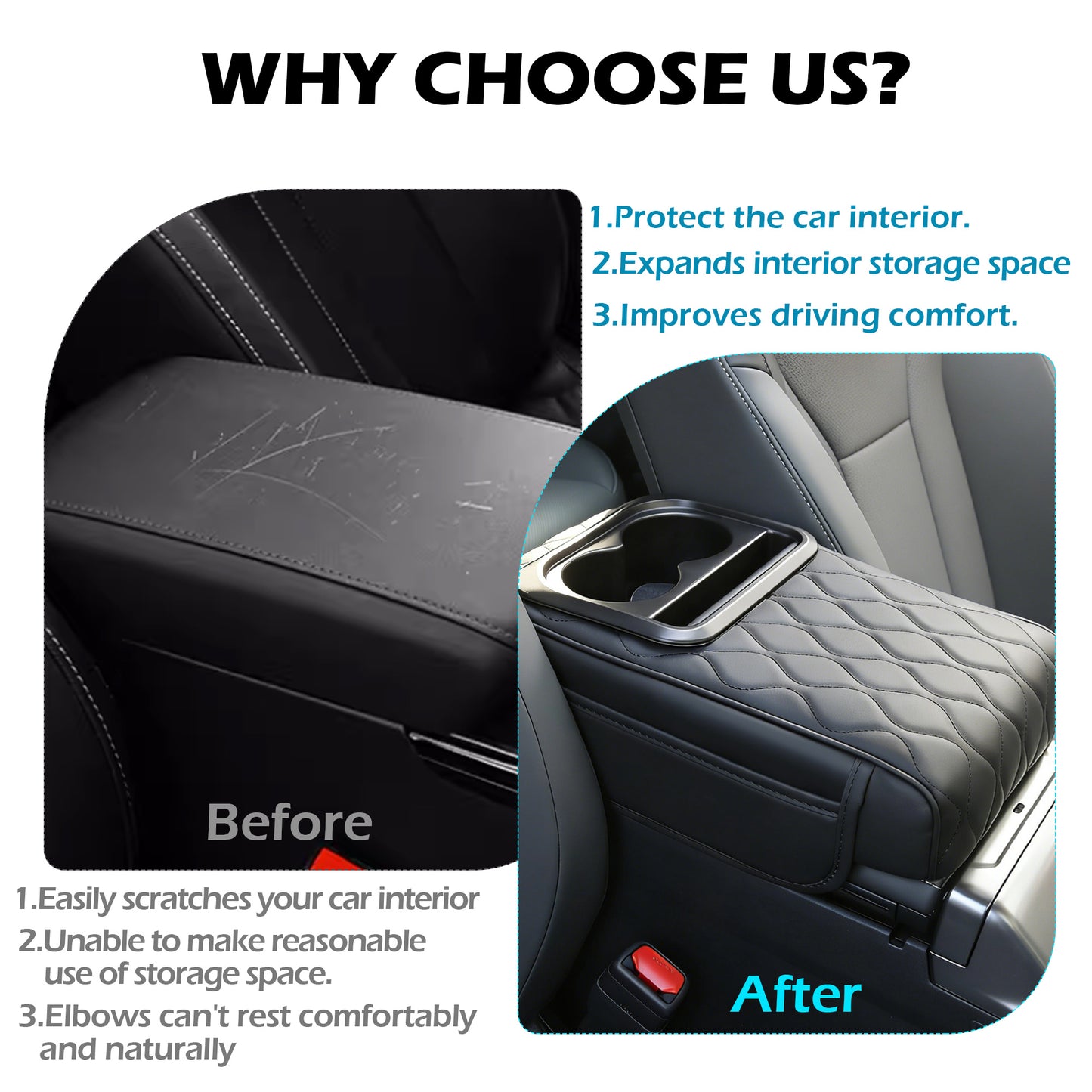 Upgraded Heightening Cup Holder Car Center Console Cover, Leather Car Armrest Cover Cushion with 2 Storage Bags,Car Armrest Storage Box Interior Accessories for Most Vehicles