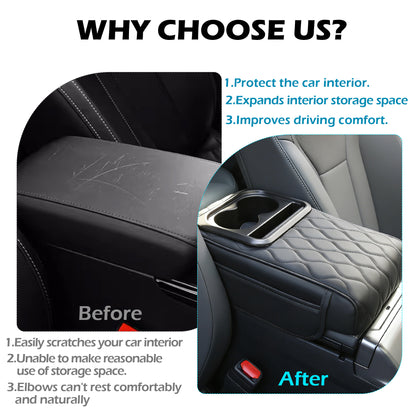 Upgraded Heightening Cup Holder Car Center Console Cover, Leather Car Armrest Cover Cushion with 2 Storage Bags,Car Armrest Storage Box Interior Accessories for Most Vehicles