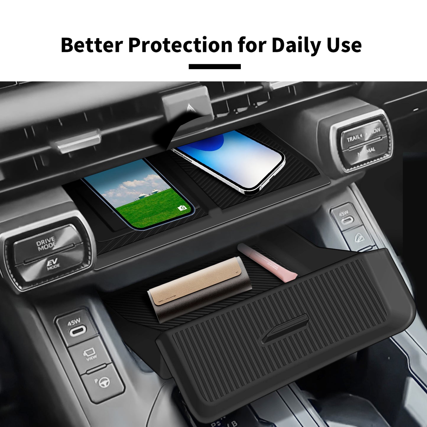 Gear Shift Storage Box Compatible for Toyota RAV4 2026 Accessories Center Console Wireless Charger Mat,Under Cubby Drawer（2PCS）