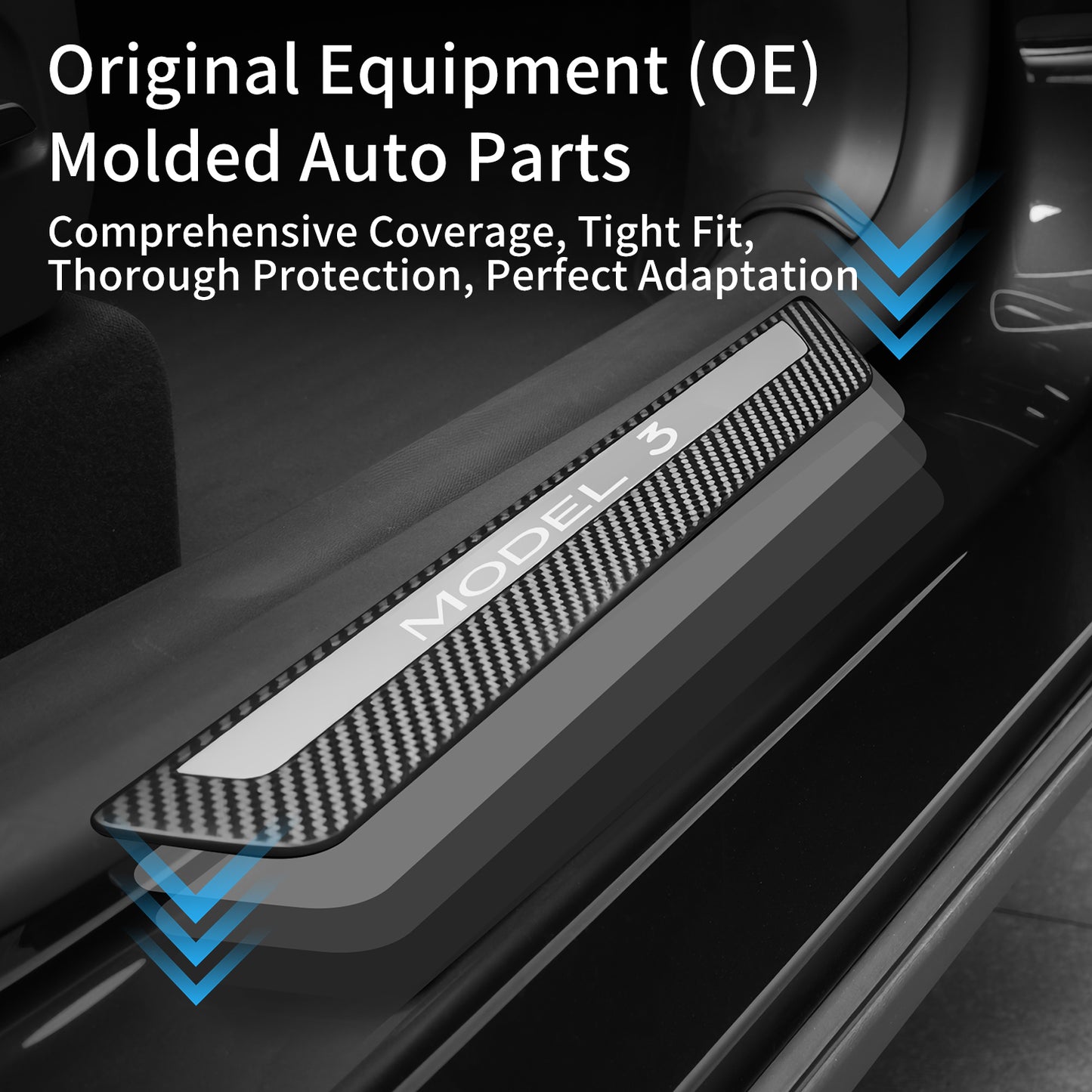 4PCS Door Sill Guards Kit ABS Carbon Fiber Aluminum Alloy Fits for Tesla Model Y/3 Anti-Kick Protection for Your Original Vehicle