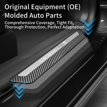 4PCS Door Sill Guards Kit ABS Carbon Fiber Aluminum Alloy Fits for Tesla Model Y/3 Anti-Kick Protection for Your Original Vehicle