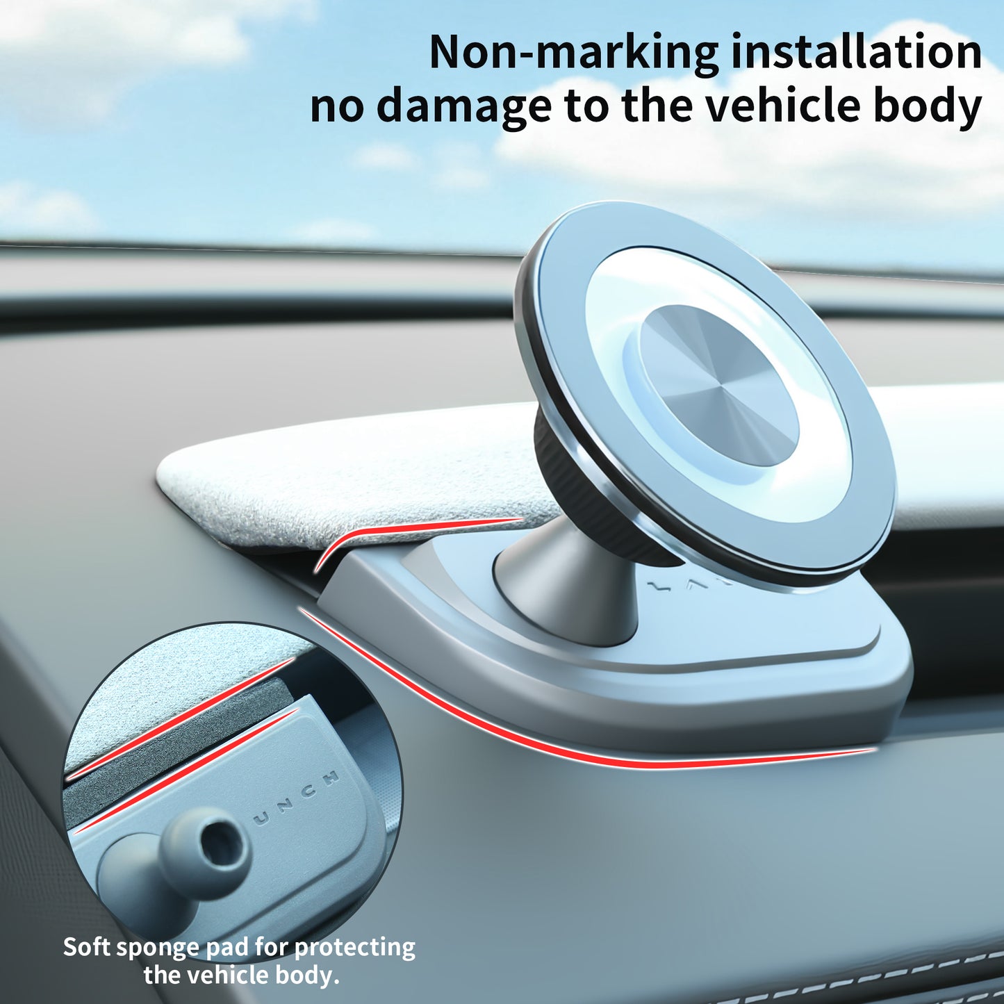 Magnetický držák na telefon s přísavkou pro Magsafe pro rok 2025 2026 Tesla Model Y Juniper Posuvný držák vzduchového ventilu s palubní deskou 2400gf Magnetický držák na iPhone s 360° rotací Použití jednou rukou Bez blokování proudění vzduchu