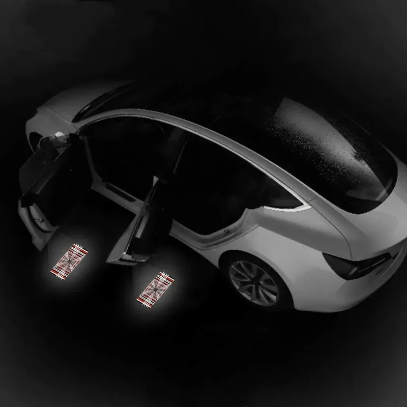 Proiettore scozzese ultra luminoso Luci per pozzanghere Lampade per porta di benvenuto per Tesla Model 3/Y/S/X