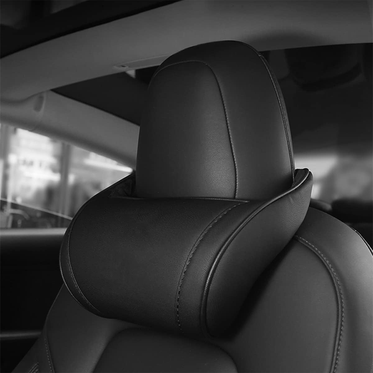 Leather Headrest Car Neck Pillow Memory Foam Ergonomic Design for