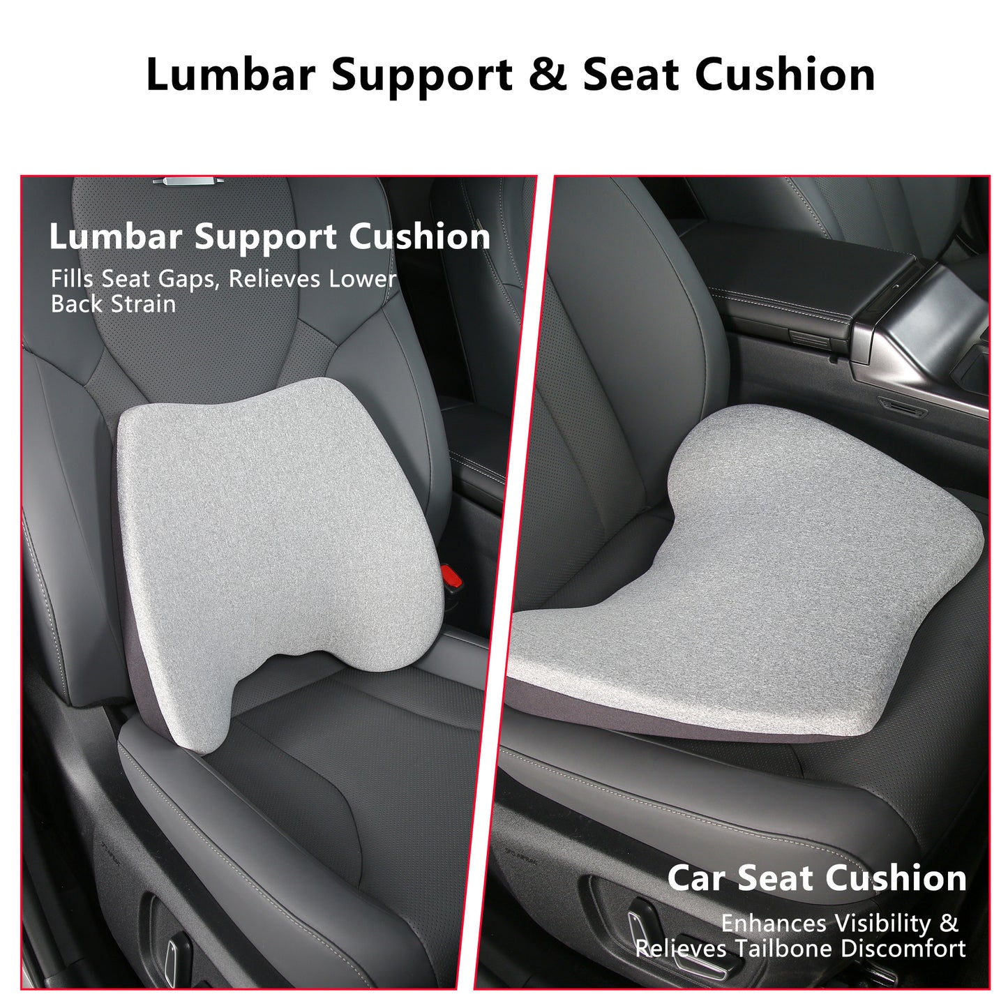 Cojín de asiento de coche, cojines de cuña 2 en 1 o soporte lumbar para conducir, cojín de asiento de espuma viscoelástica extra grande para aliviar el dolor de ciática, cojín de asiento del conductor para coche camión