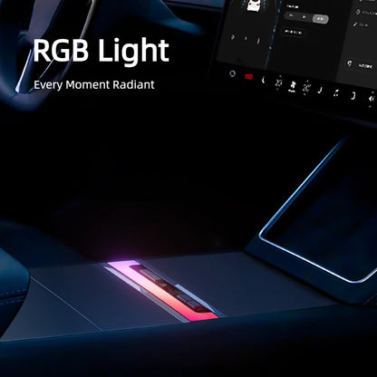 Fast Charging Center Console Hub RGB Ambient Light With Retractable Cables For Tesla Model Y Juniper & Model 3 Highland