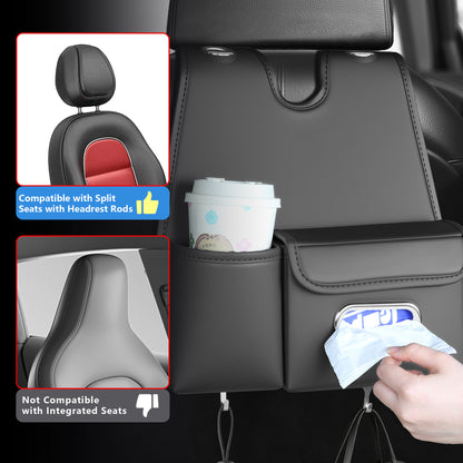 Car Organizer Back Seat, Car Water Cup travel tissue holder Organization Universal car seat back storage sedan SUV compatible vehicle interior accessories Hand-sewn car leather storage bag