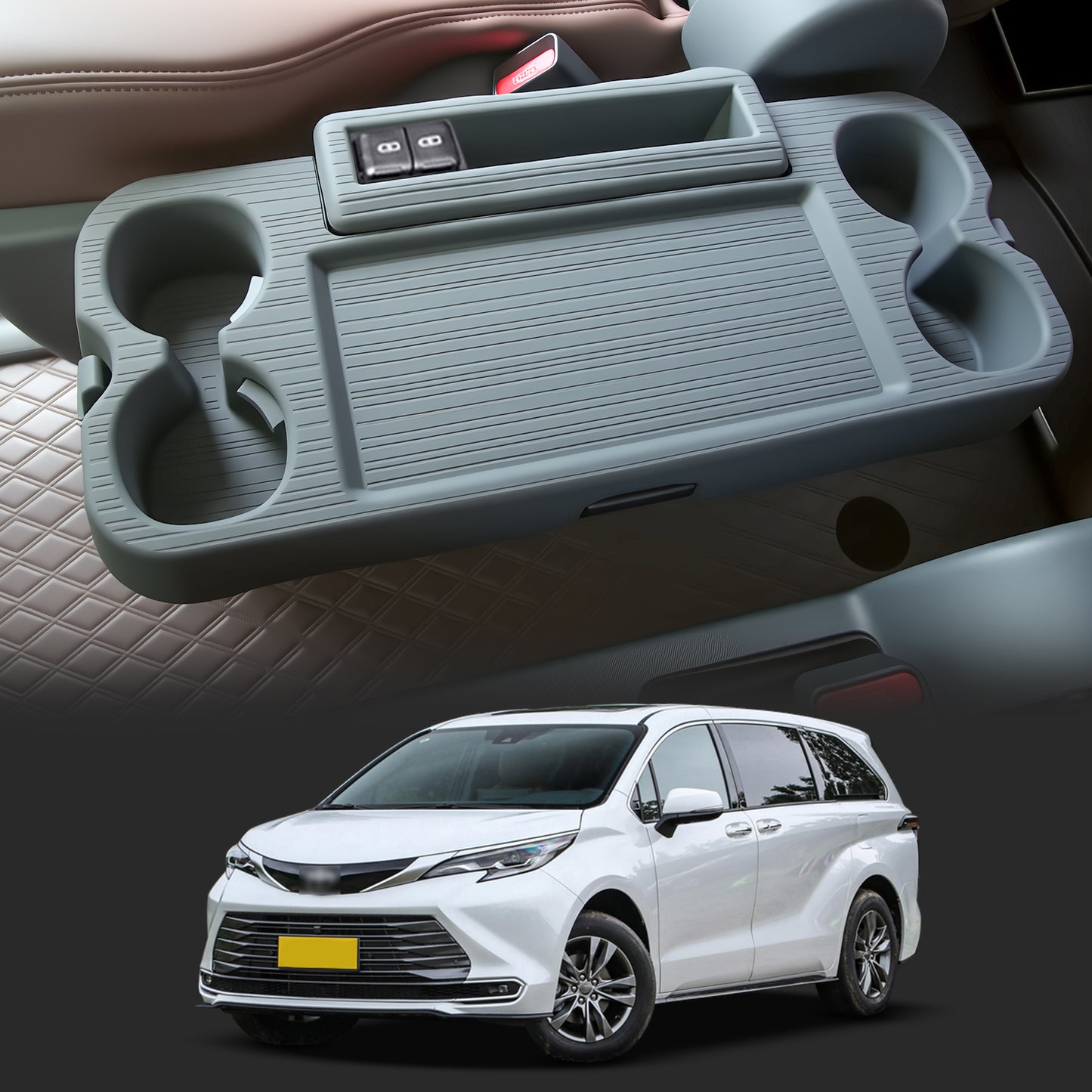 Center Console Table Tray for Sienna 2021 2022 2023 2024 2025,Second Row Seat Silicone Table Plate for Sienna Interior Accessories,Only for Sienna LTD/Platinum