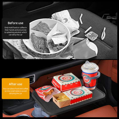 360° Rotating Wood Car Table Tray With Cup Holder Aluminum Mount Steering Wheel Laptop Desk for Most Vehicles