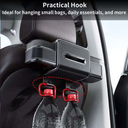 Rear Seat Cup Holder Back Seat Car Organizer 6 in 1 Multifunctional Car Back Seat Storage Box with Drink Cup Holder Tissue Box for Car Phone Holder Snacks Drinks Handbag Makeup Mirror Black