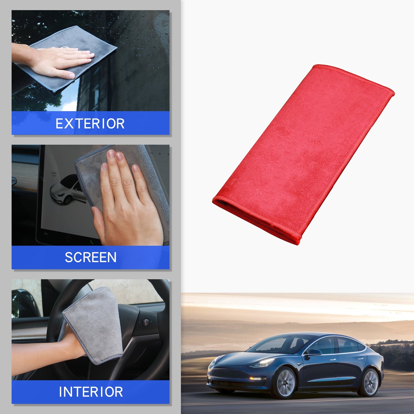 Car Wash Towel Car interior Decoration Supplies Absorbent rag (1 pair) for All Tesla Model S/3/X/Y New Model 3 Highland